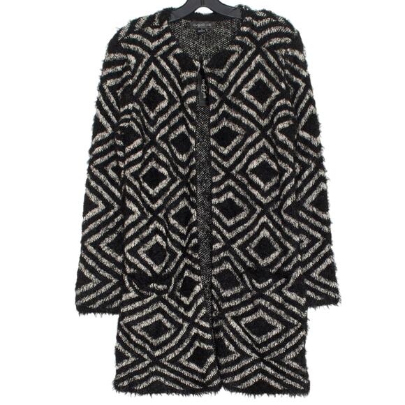 NWT August Silk Cardigan Sweater Eyelash Boho Cozy Luxe Open Duster Black Small - Picture 1 of 6